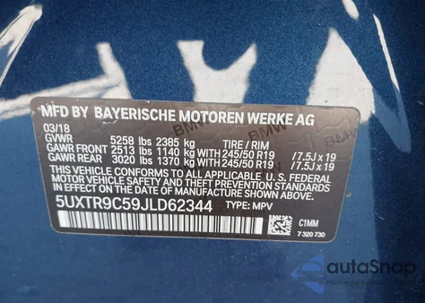 2018 BMW X3 xDrive30I from USA, damaged, VIN 5UXTR9C59JLD62344